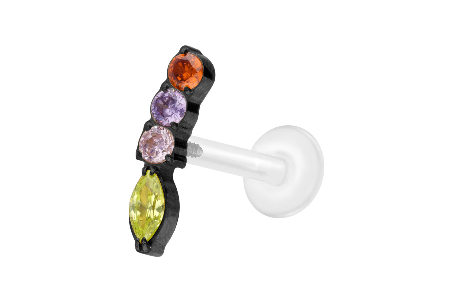 PTFE Labret Piercing mit Innengewinde + Titan-Aufsatz BUNTER KRISTALLBOGEN